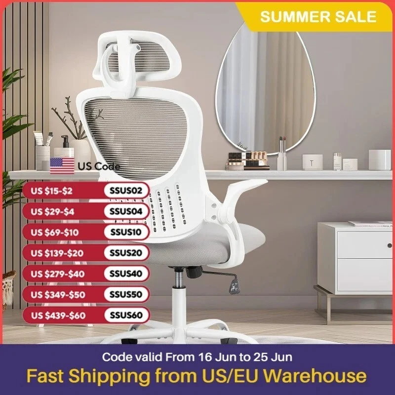 JHK Ergonomic Mesh Office Chair Flip Arms Headrest